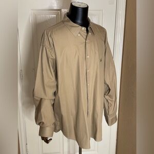 Mens 3XB Brown Button Long Sleeve Pony Tan Button-Down Shirt​